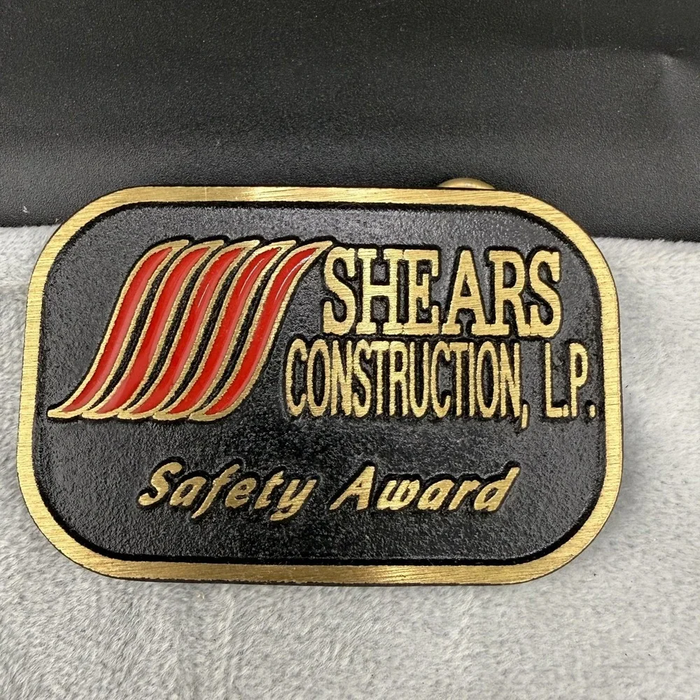 Vintage Shears Construction LP Safety Award Black Enamel‎ Gold Tone Dyna Buckle